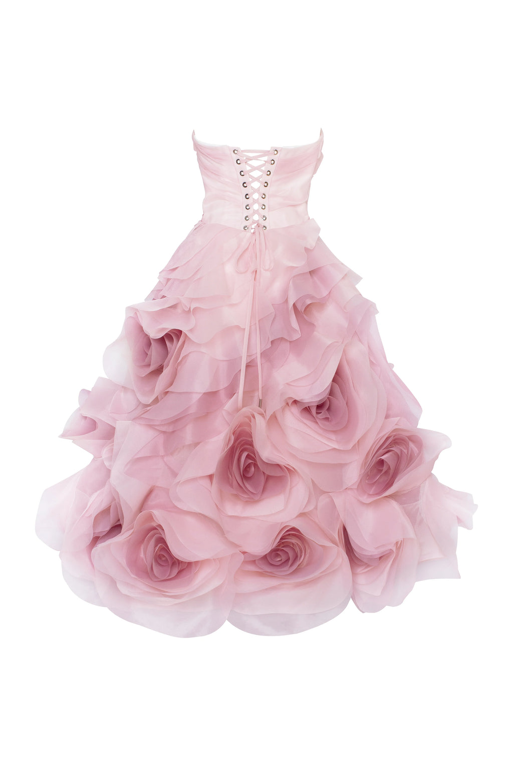 Dramatic flowered organza midi dress in misty rose Glow Up