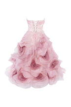 Dramatic flowered organza midi dress in misty rose Glow Up