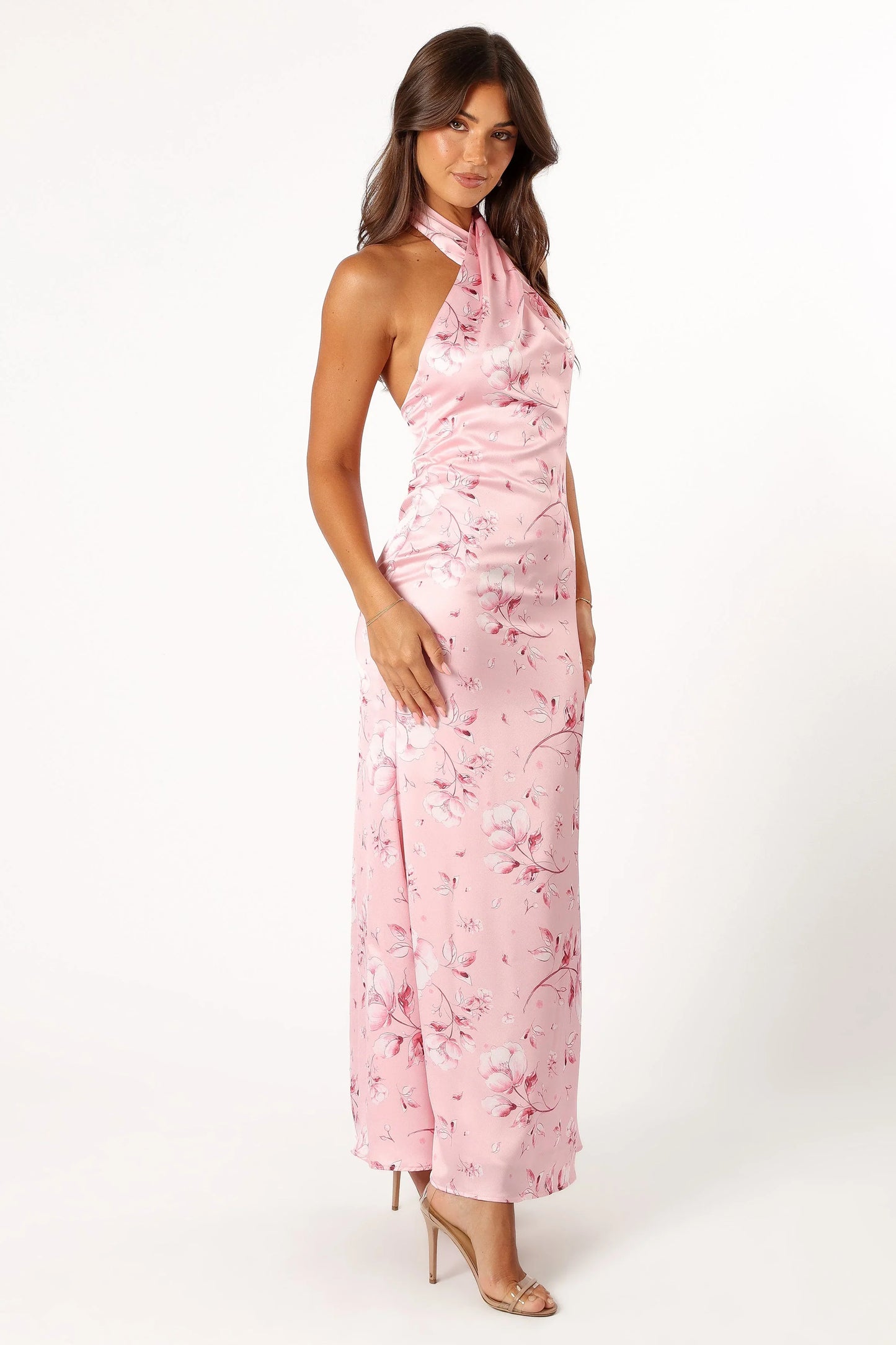 Mila Halterneck Maxi Dress Pink Floral