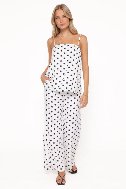 Kristy Pant Set White Black Polka Dot