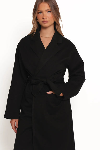 Kloss Tie Front Long Coat Black