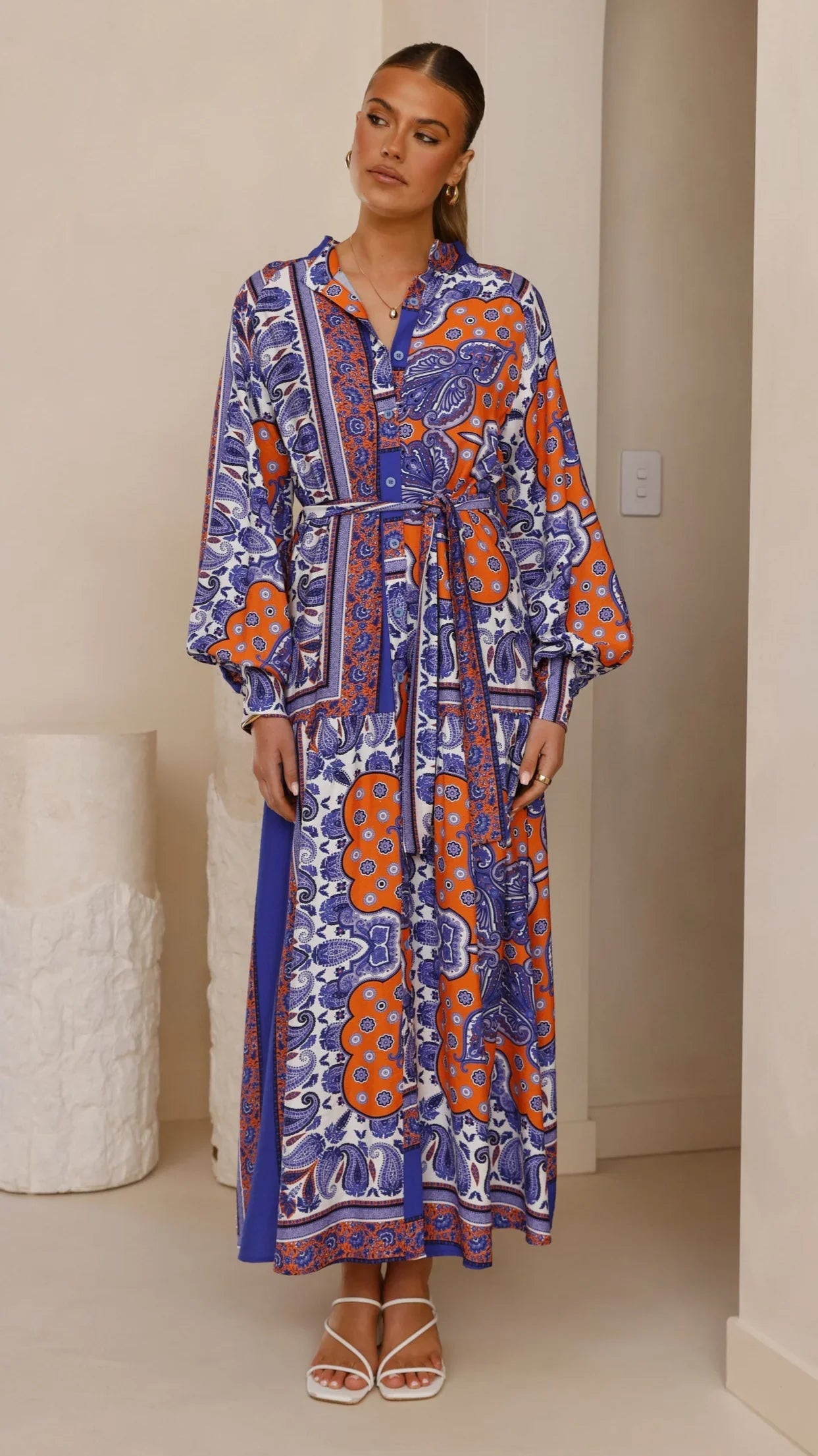 Tasha Maxi Dress Blue Orange Print