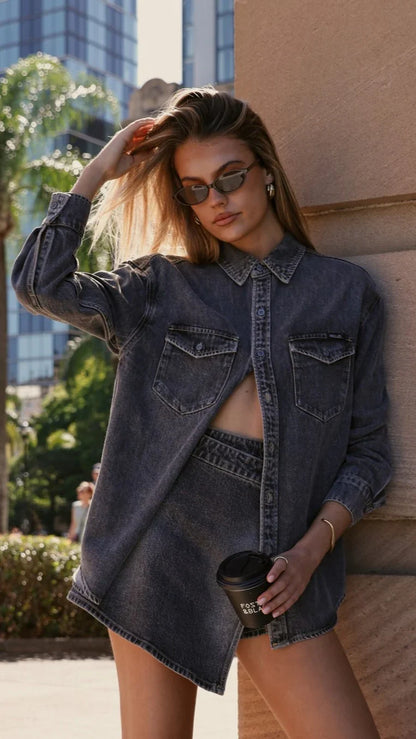 Rollas Classic Denim Shirt Black Stone