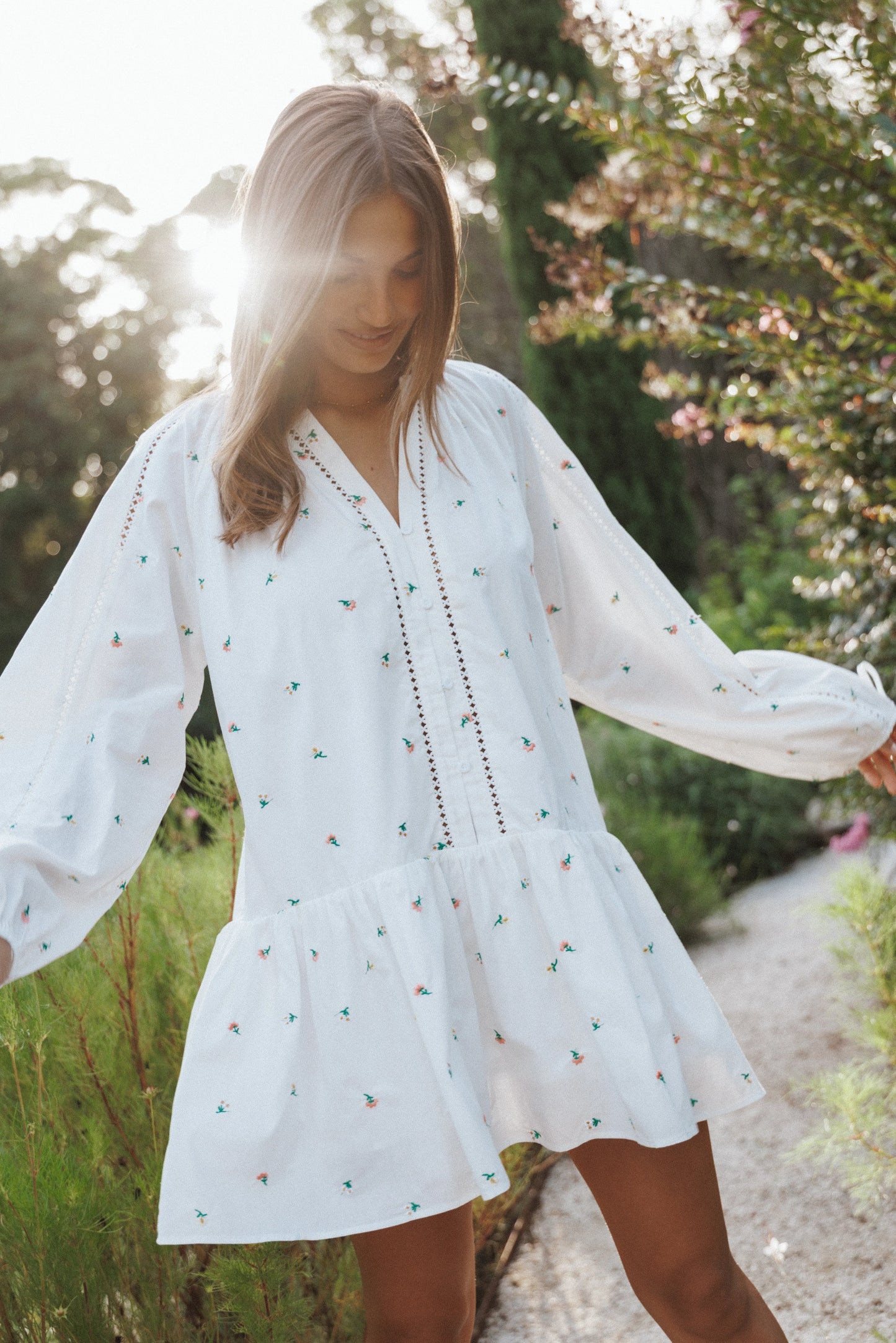 Hart Long Sleeve Mini Dress White Floral