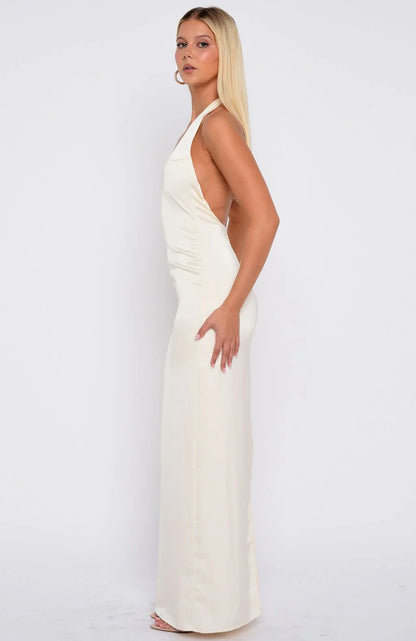Night Time Madness Halter Maxi Dress Oyster
