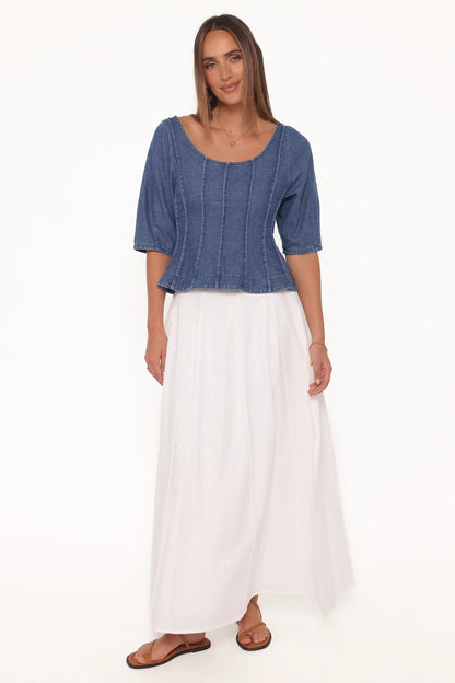 Saylor Denim Peplum Top Blue Medium Wash