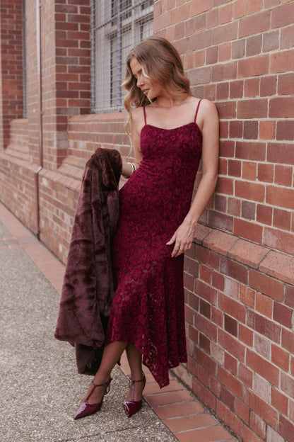 Lorde Midi Dress Burgundy Lace