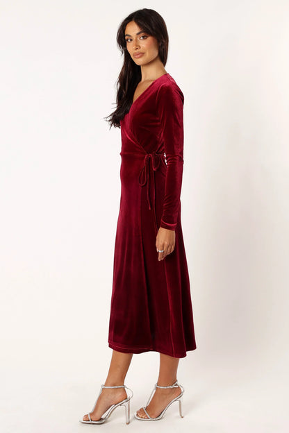 Darby Long Sleeve Midi Dress Burgundy