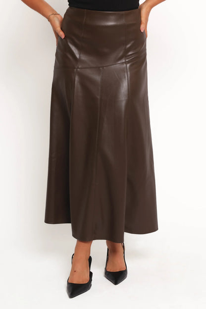 Haelee Faux Leather Skirt Brown