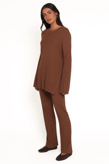 Silvie Long Sleeve Knitted Set Chocolate