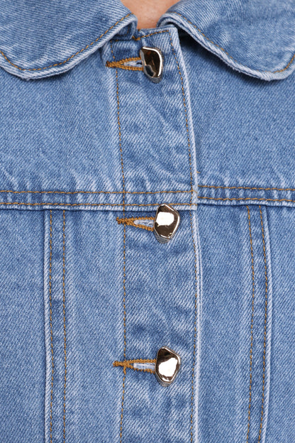 Faven Cropped Denim Jacket Mid Blue