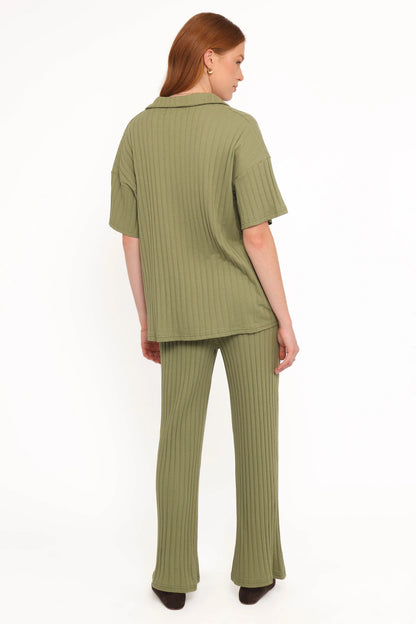Phillipa Wide Ribbed Shirt Set Olive