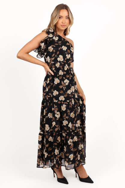Layley One Shoulder Maxi Dress Black Floral