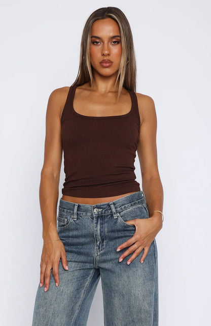 Filled With Life Ribbed Tank Chocolate
