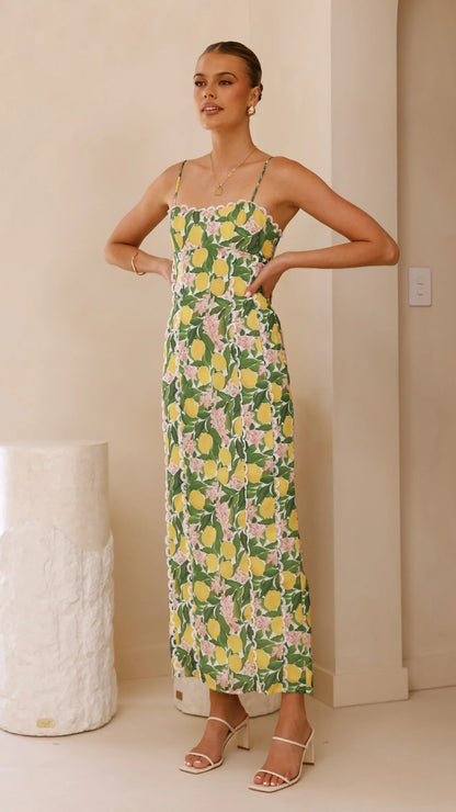 Carlia Midi Dress Lemon Print