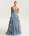 Cloudy blue tulle maxi dress with ruffled skirt Garden of Eden