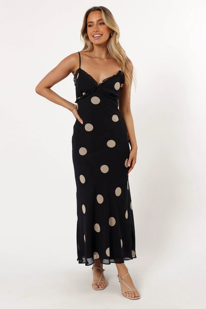 Ollie Midi Polka Dot Dress Black Cream