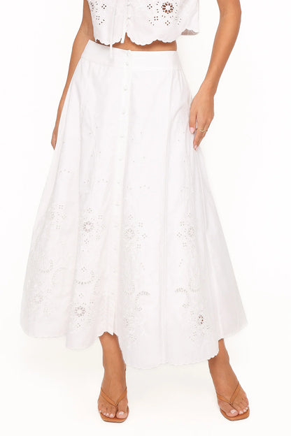 Kye Midi Skirt White Broderie