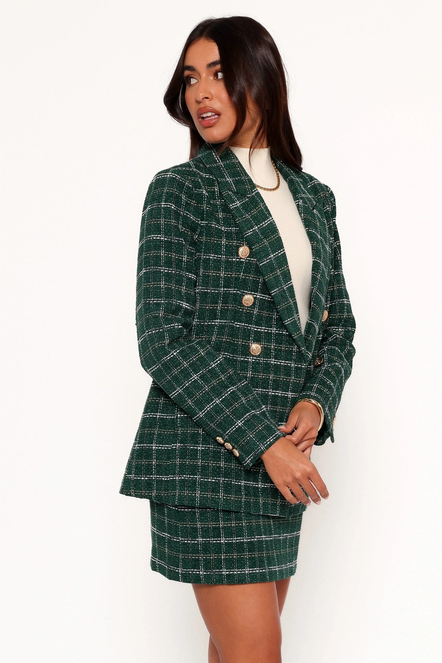 Jules Twill Plaid Blazer Green