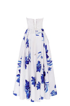 Wonderful white A line maxi dress with blue flowers Glow Up