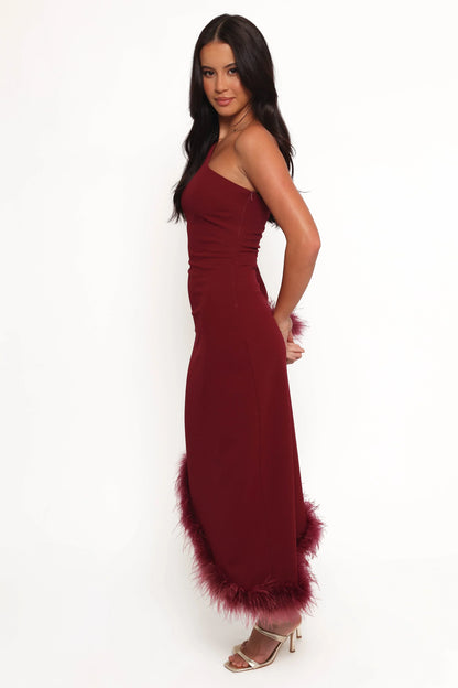 Dame One Shoulder Midi Dress Deep Wine