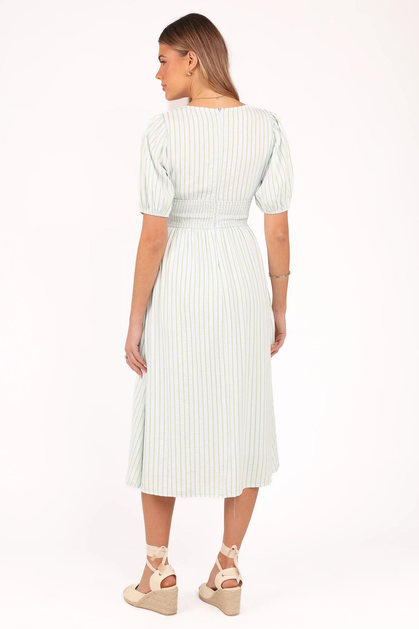 Ronnie Short Sleeve Midi Dress Green Blue Stripe
