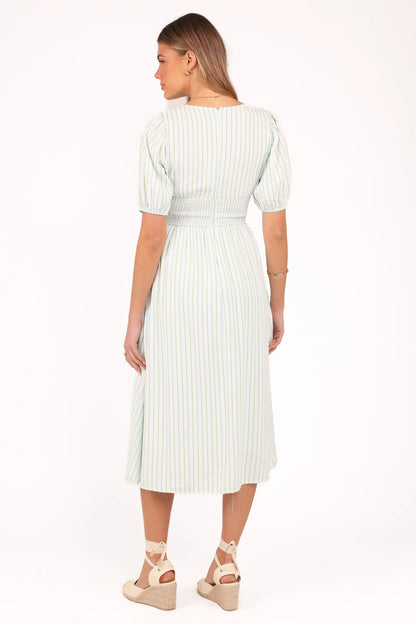 Ronnie Short Sleeve Midi Dress Green Blue Stripe