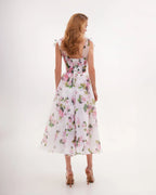 Tender floral midi tie strap dress