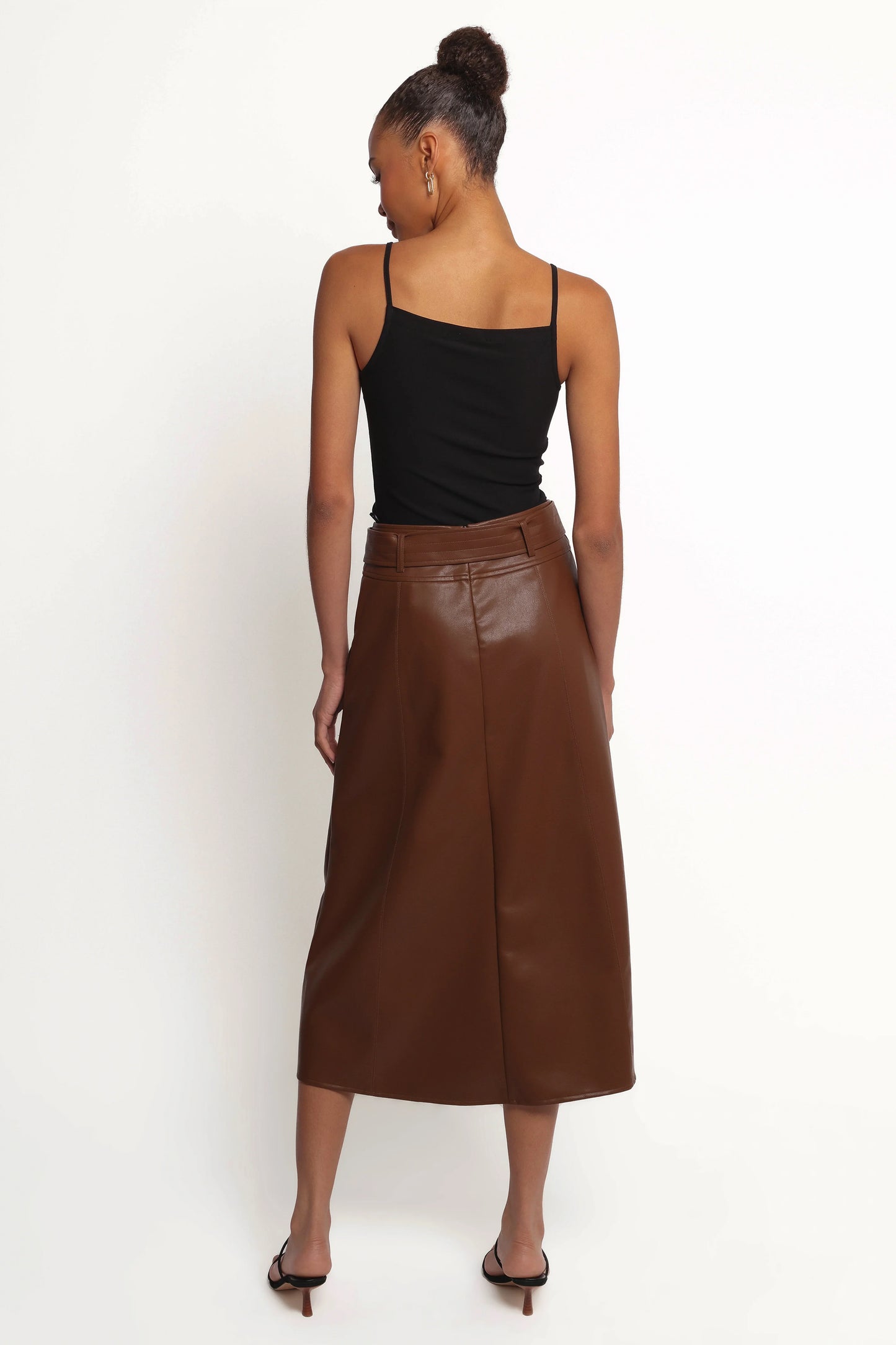 Adaline Faux Leather Midi Skirt Brown
