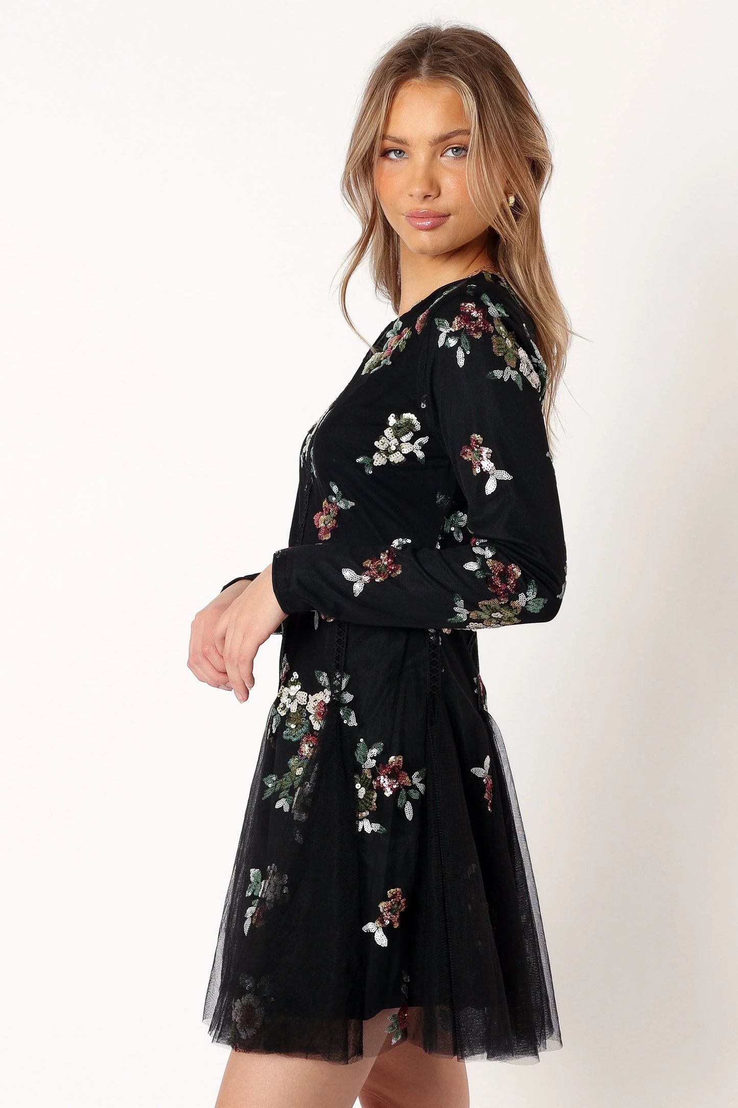 Woodsen Long Sleeve Mini Dress Black Floral