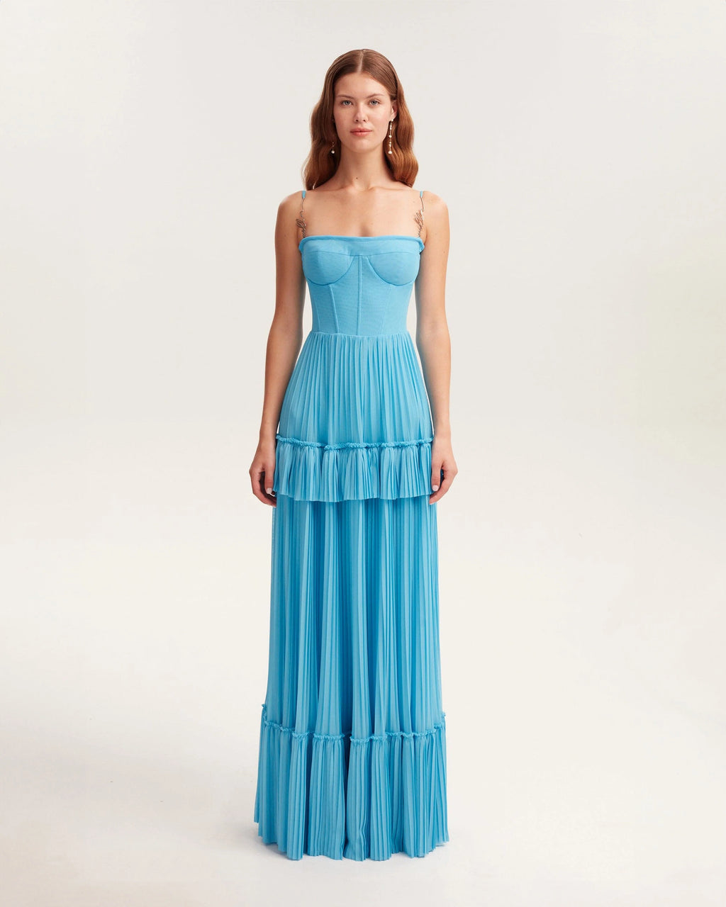 Sky blue spaghetti strap pleated maxi dress Garden of Eden