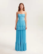 Sky blue spaghetti strap pleated maxi dress Garden of Eden