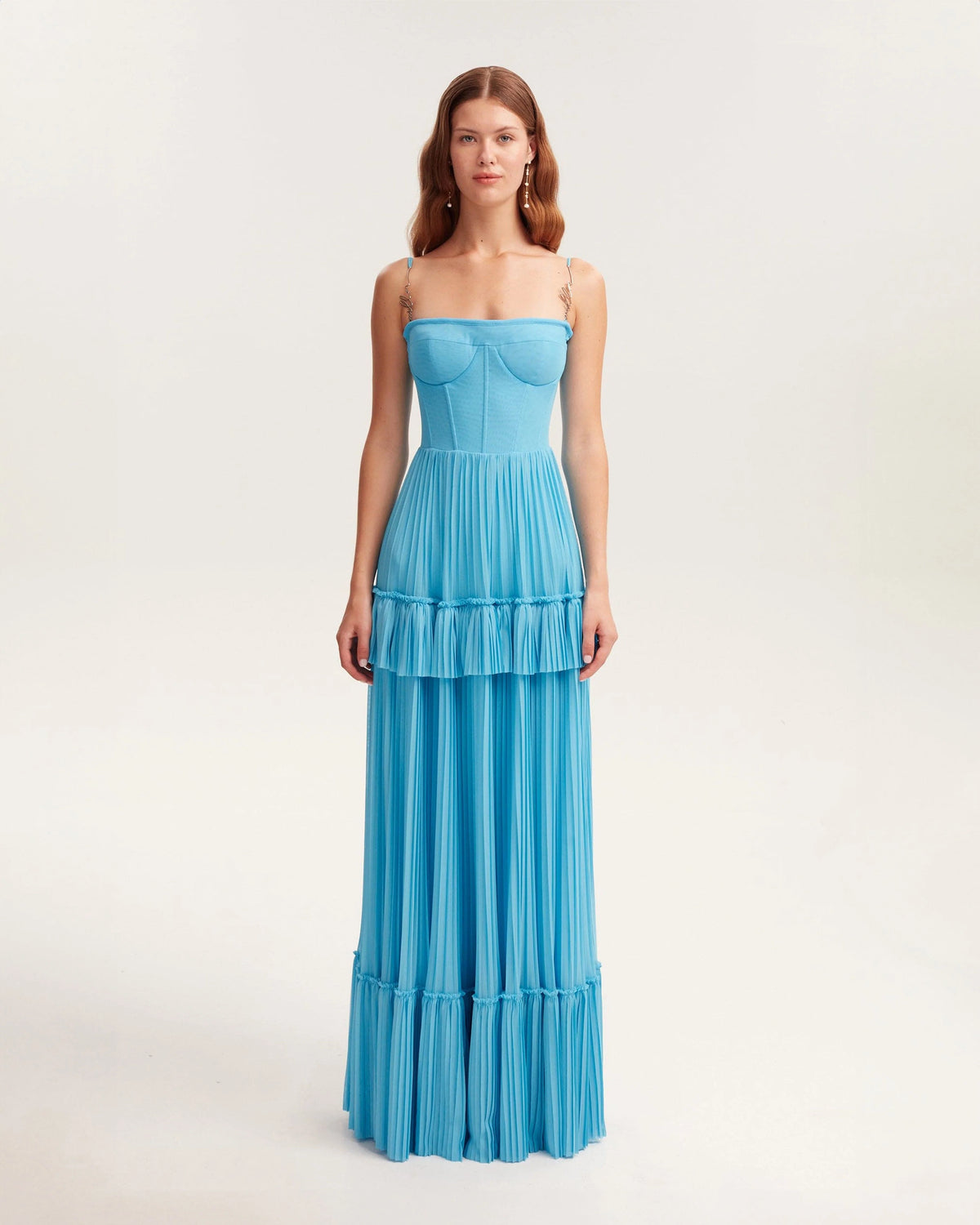 Sky blue spaghetti strap pleated maxi dress Garden of Eden