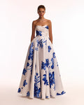 Wonderful white A line maxi dress with blue flowers Glow Up