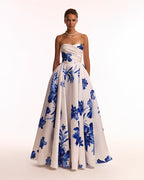 Wonderful white A line maxi dress with blue flowers Glow Up