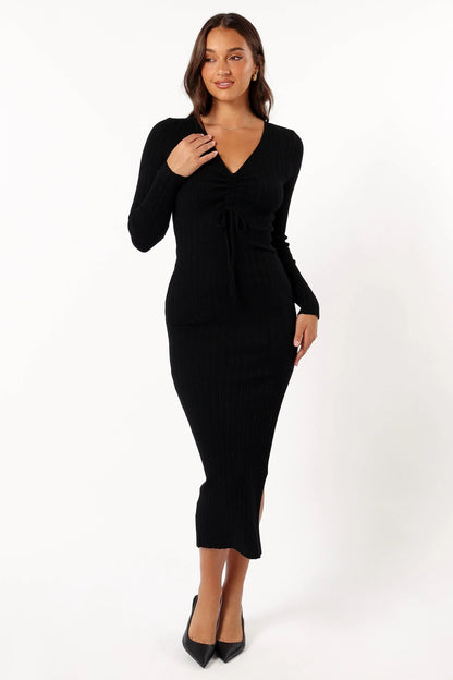 Irene Long Sleeve Midi Dress Black