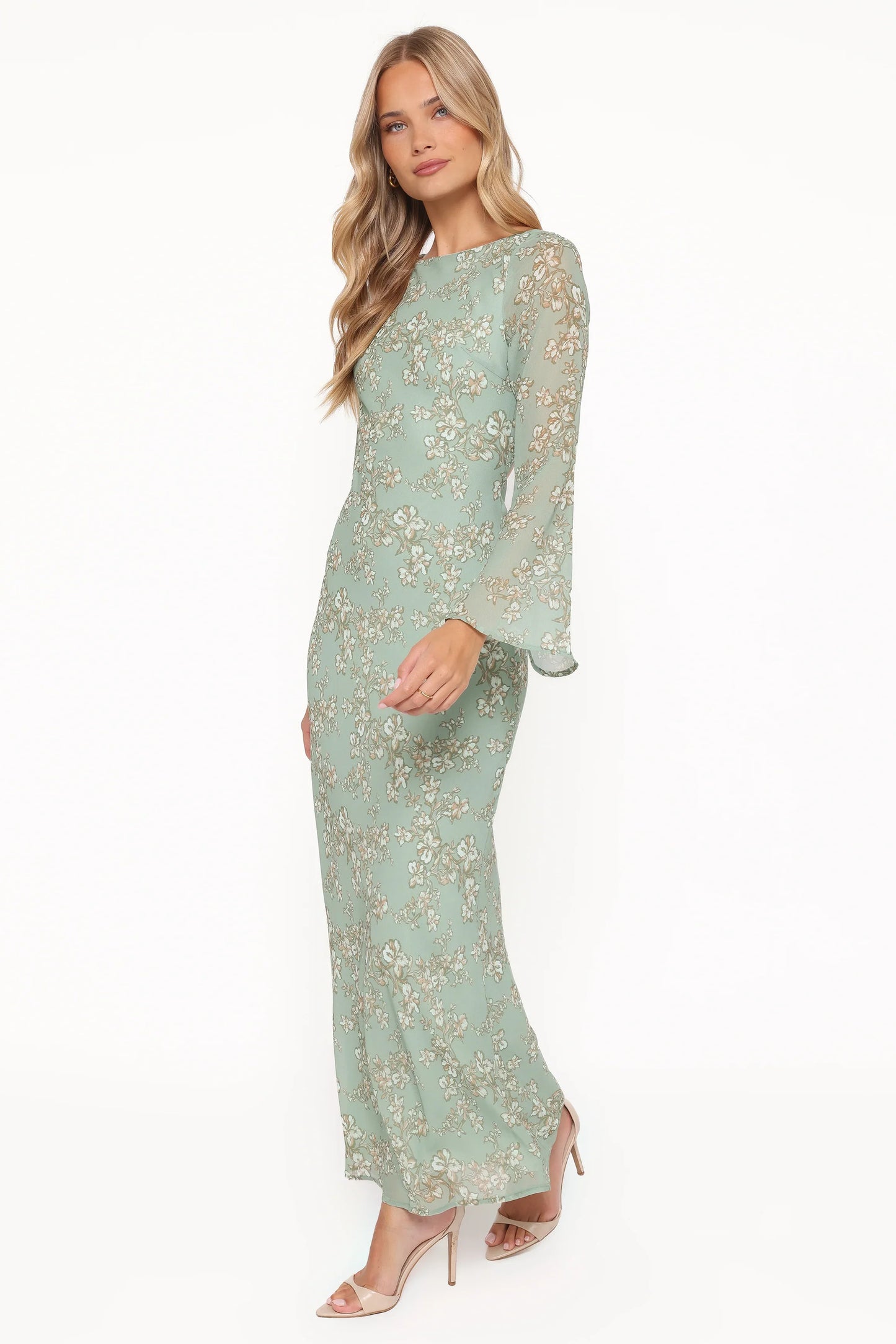 Yolanda Long Sleeve Maxi Dress Sage Green Floral