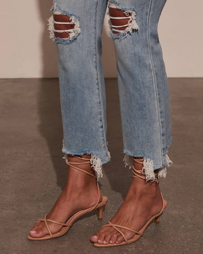 Cosmia Super Stretch High Rise Slim Leg Distressed Jeans