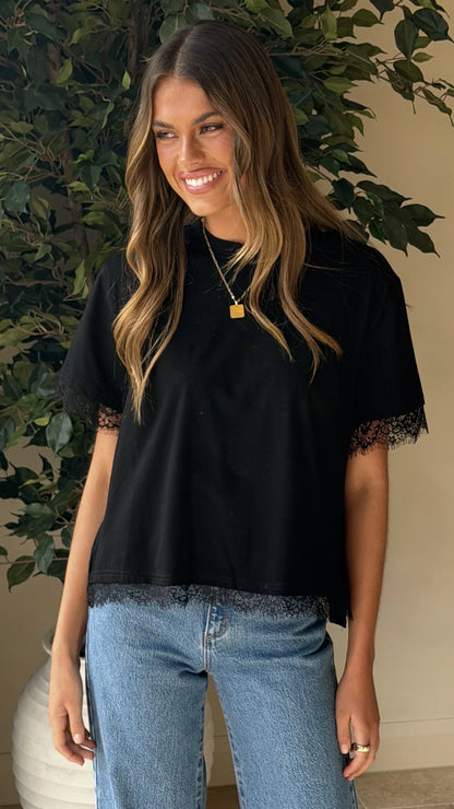 Clare Lace Back T Shirt Black