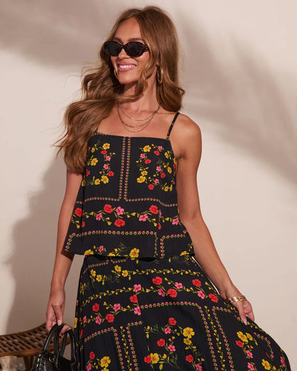 Sunkissed Meadow Floral Print Cropped Cami