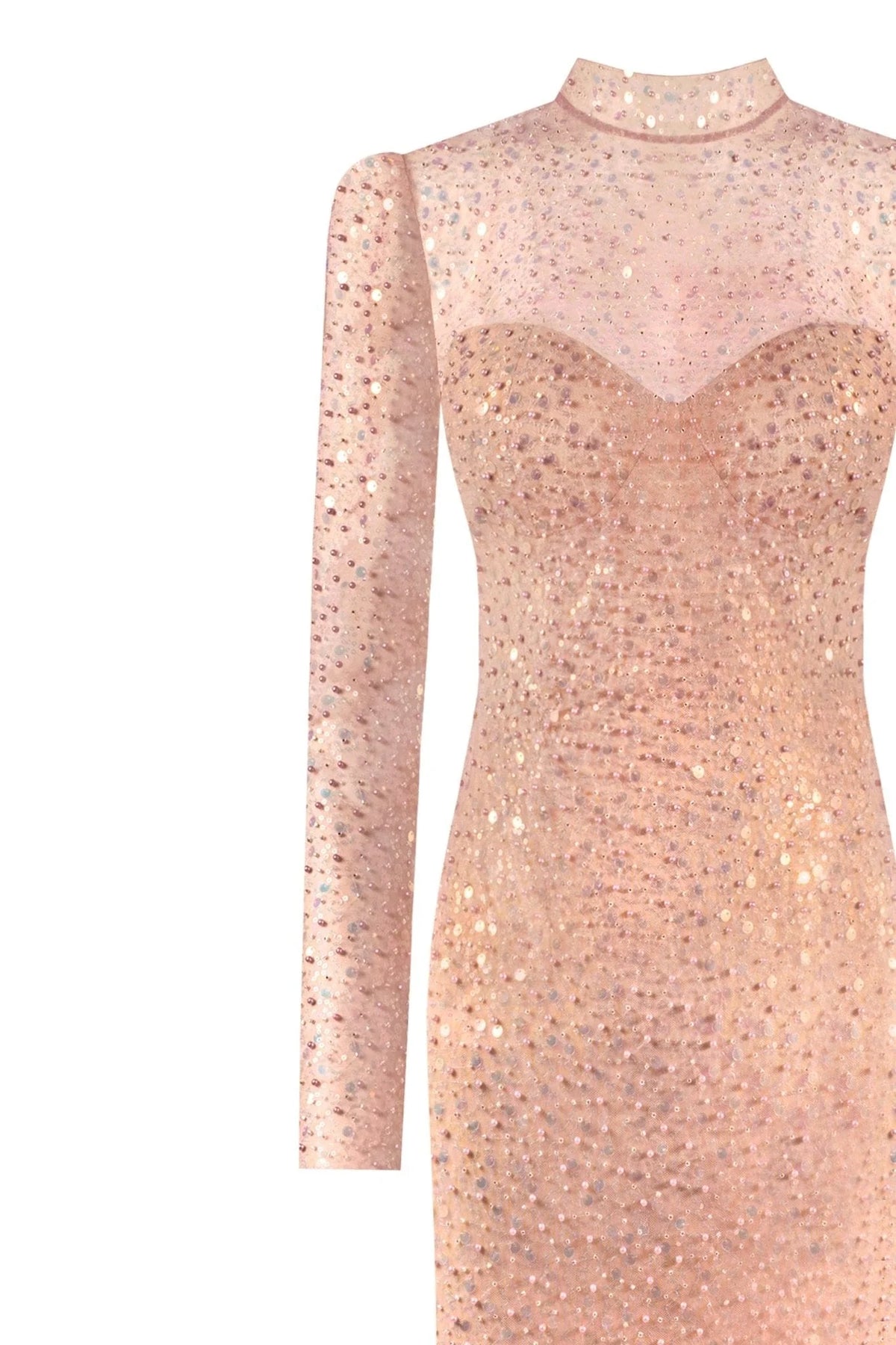 Radiant long sleeved maxi dress in rose gold