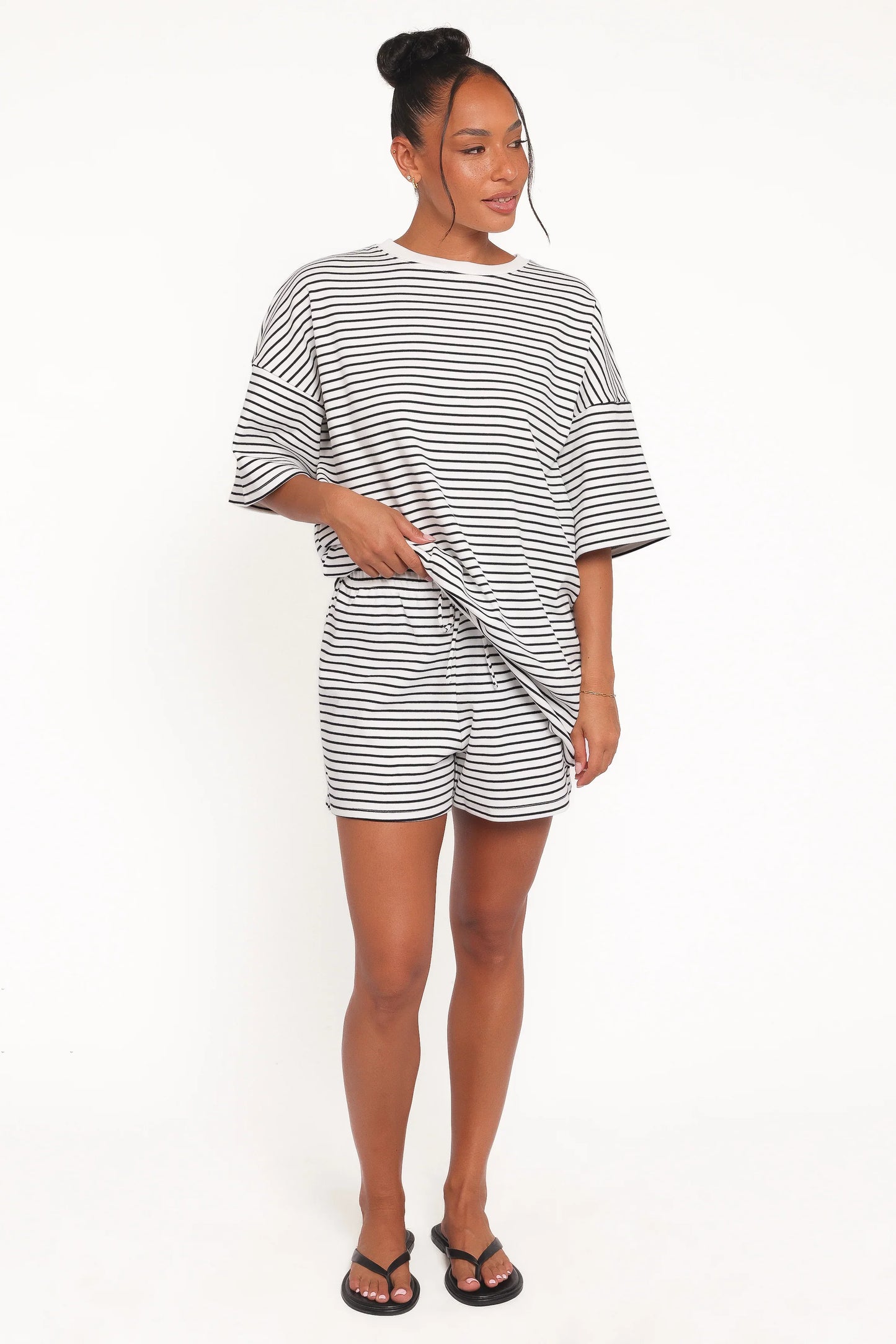 Hellen Stripe Short Set White Black Stripe