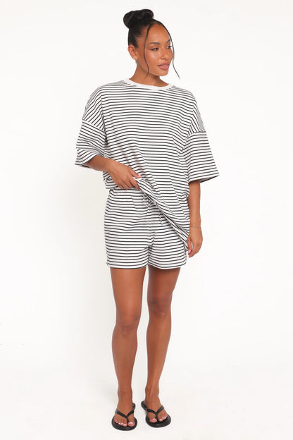 Hellen Stripe Short Set White Black Stripe