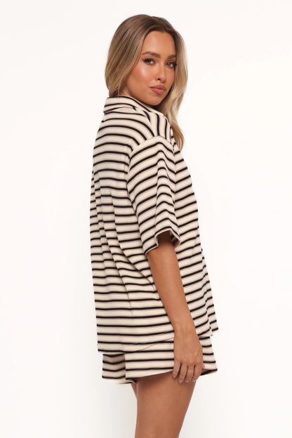 Alden Cotton Knit Set Beige Black Stripe
