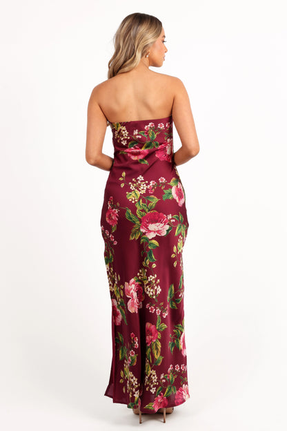 Bryden Maxi Strapless Dress Burgundy Floral