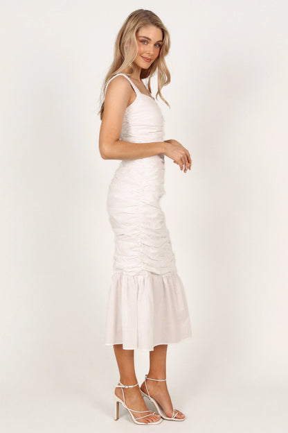 Sierre Ruched Midi Dress White