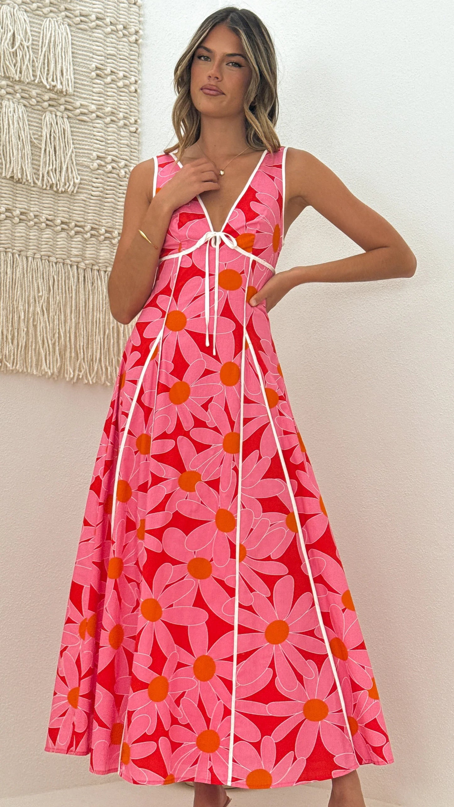 Tisha Maxi Dress Pink Red Floral