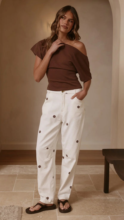 Cleora Barrel Jeans Cream Polka