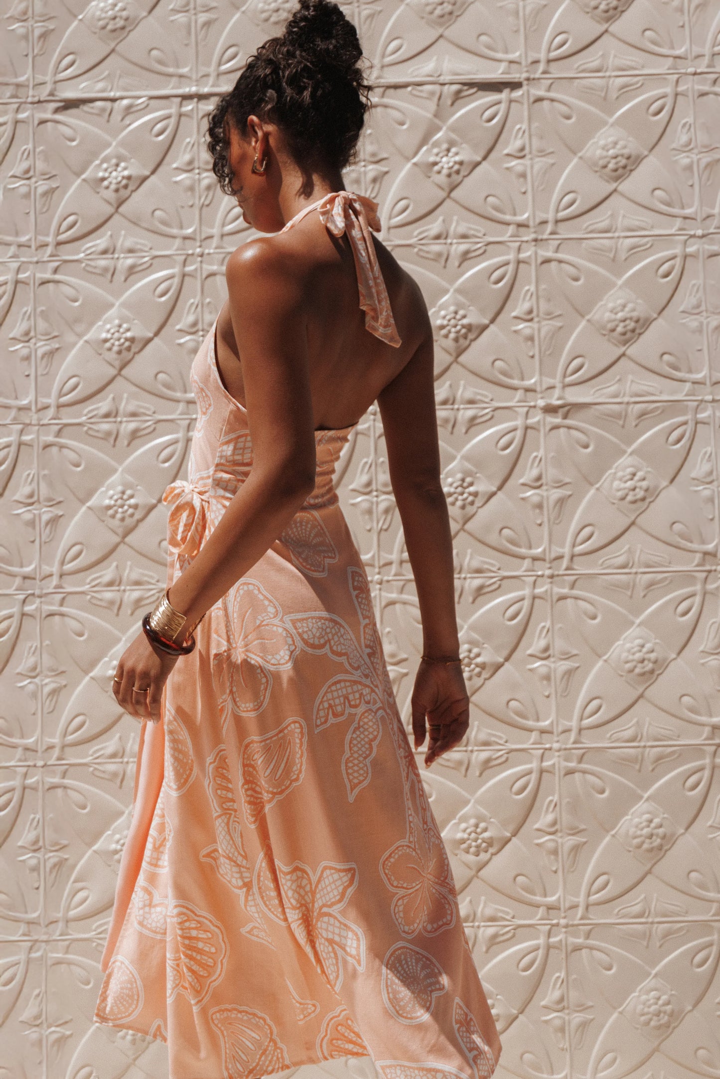 Sierra Wrap Midi Dress Peach Floral