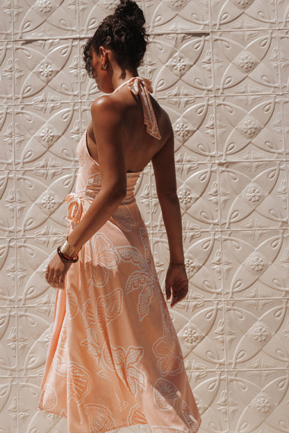 Sierra Wrap Midi Dress Peach Floral